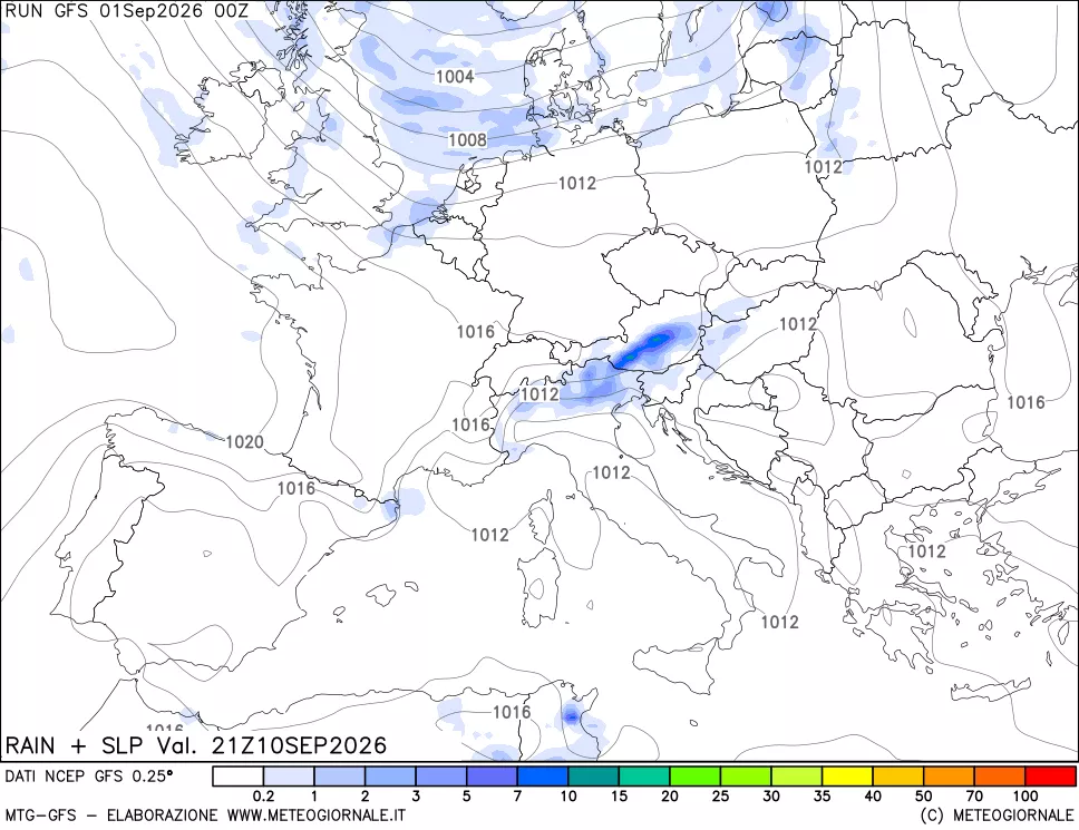 mappa Precipitazioni e pressione SLM