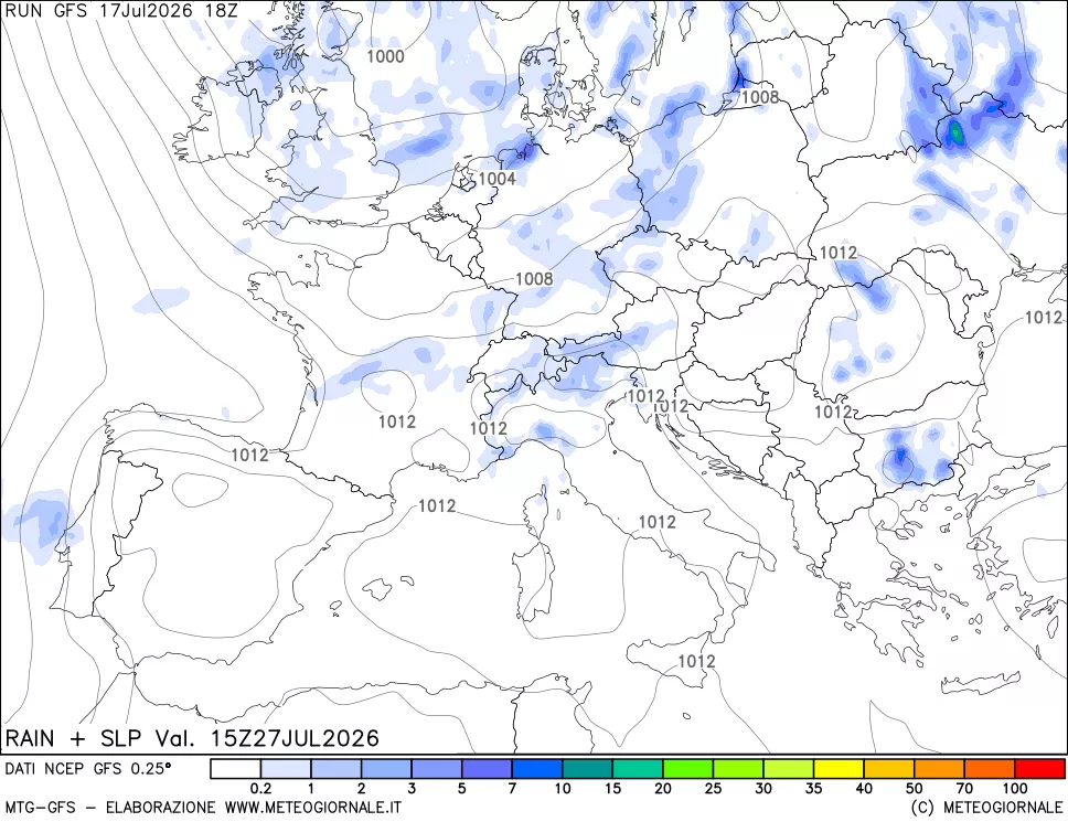 mappa Precipitazioni e pressione SLM