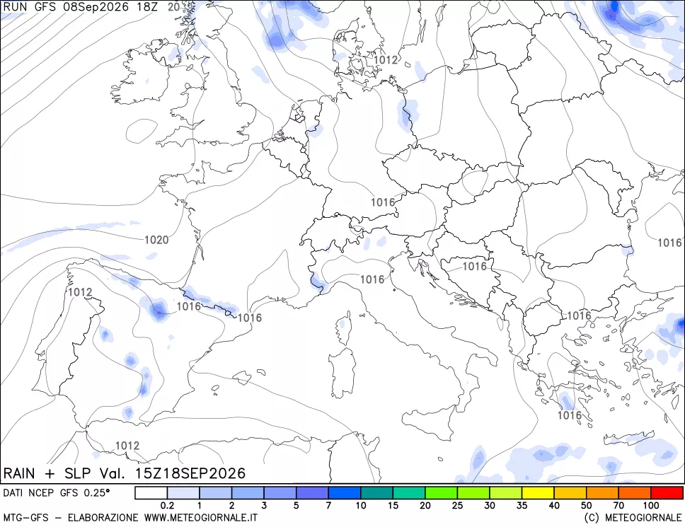 mappa Precipitazioni e pressione SLM