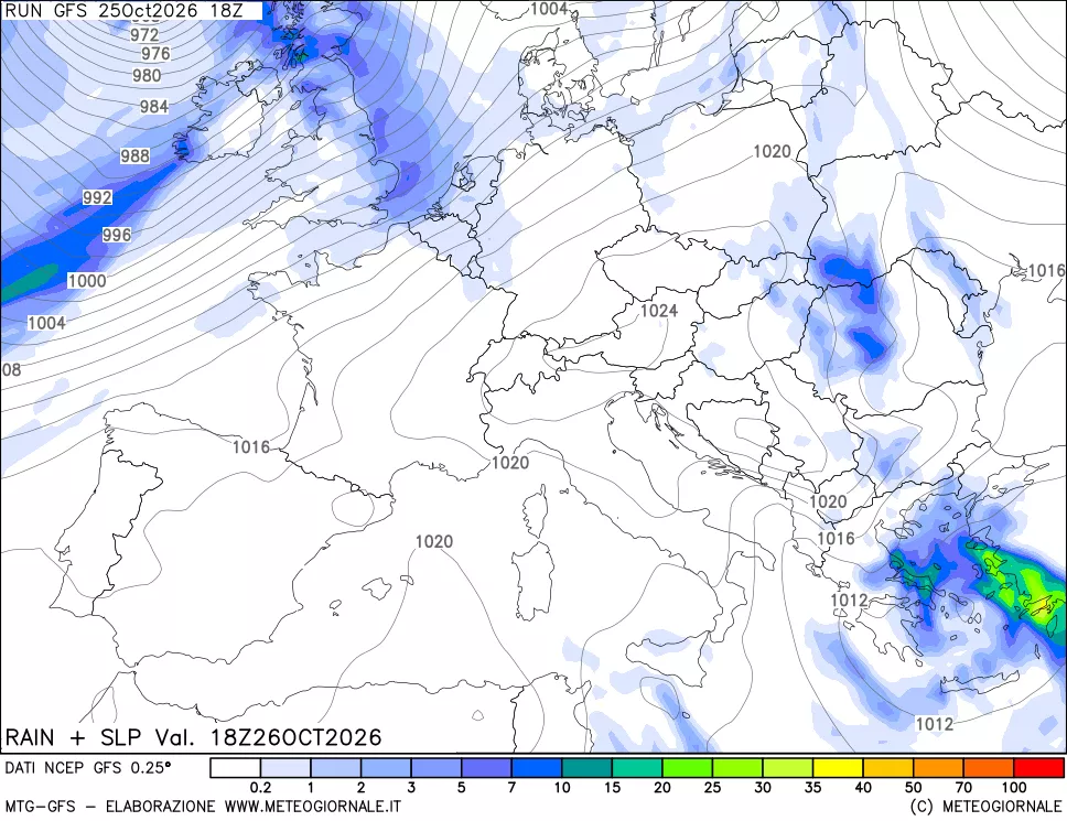 mappa Precipitazioni e pressione SLM