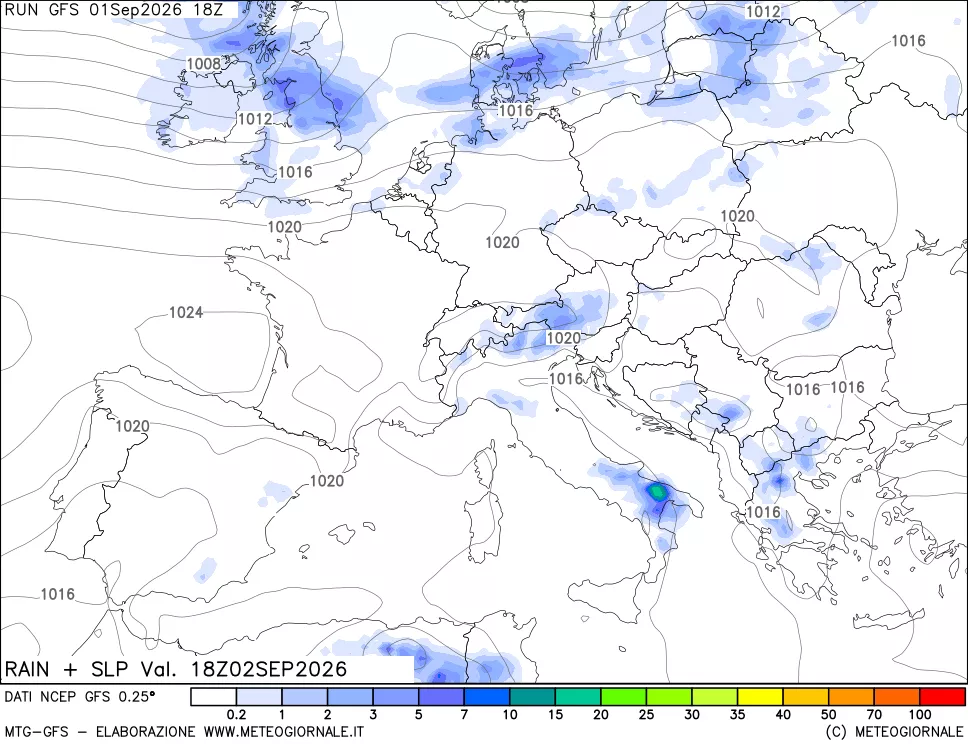 mappa Precipitazioni e pressione SLM
