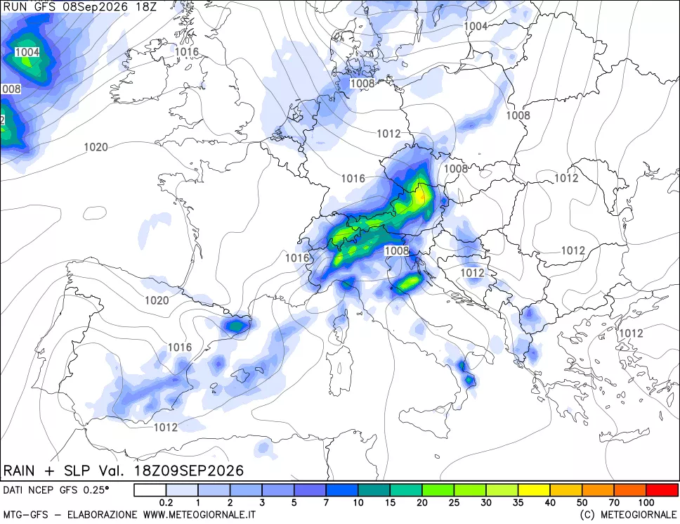 mappa Precipitazioni e pressione SLM