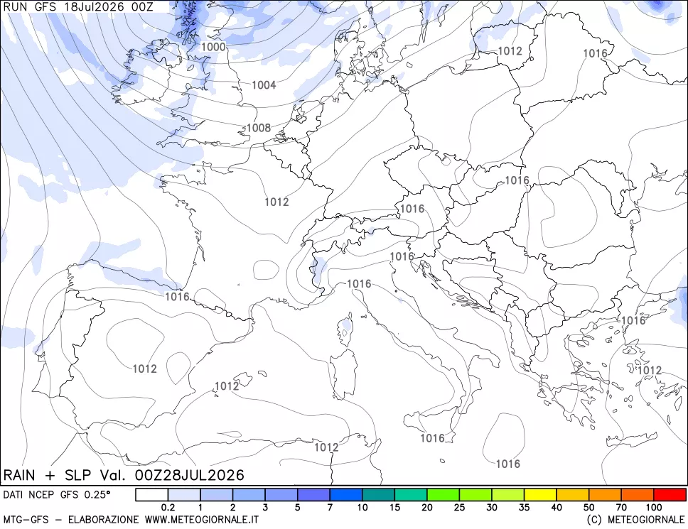 mappa Precipitazioni e pressione SLM