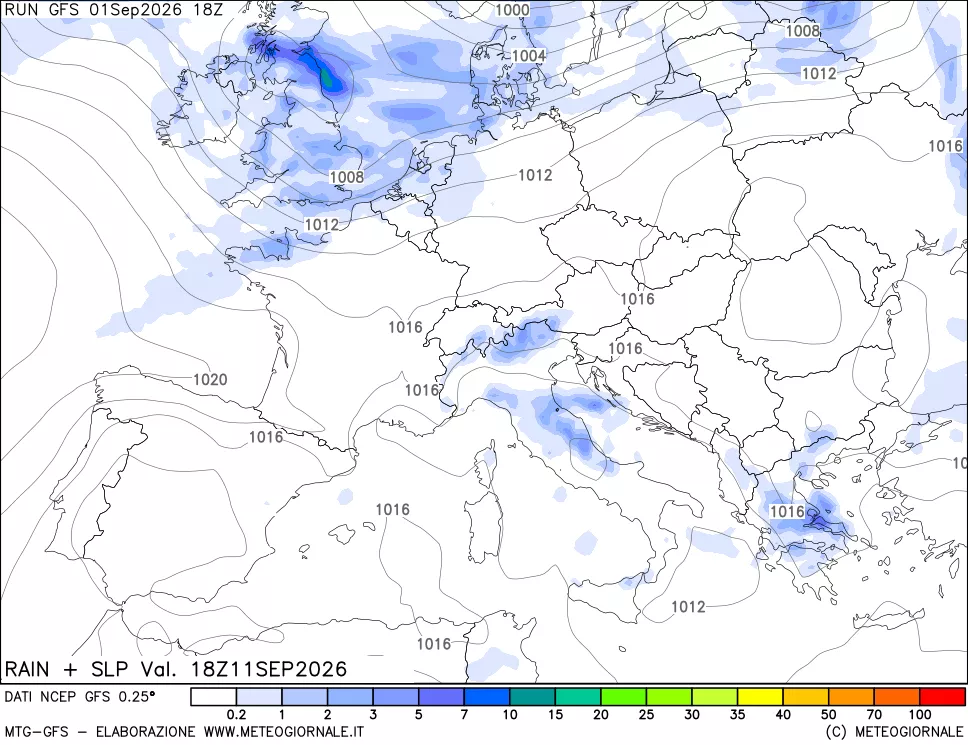 mappa Precipitazioni e pressione SLM