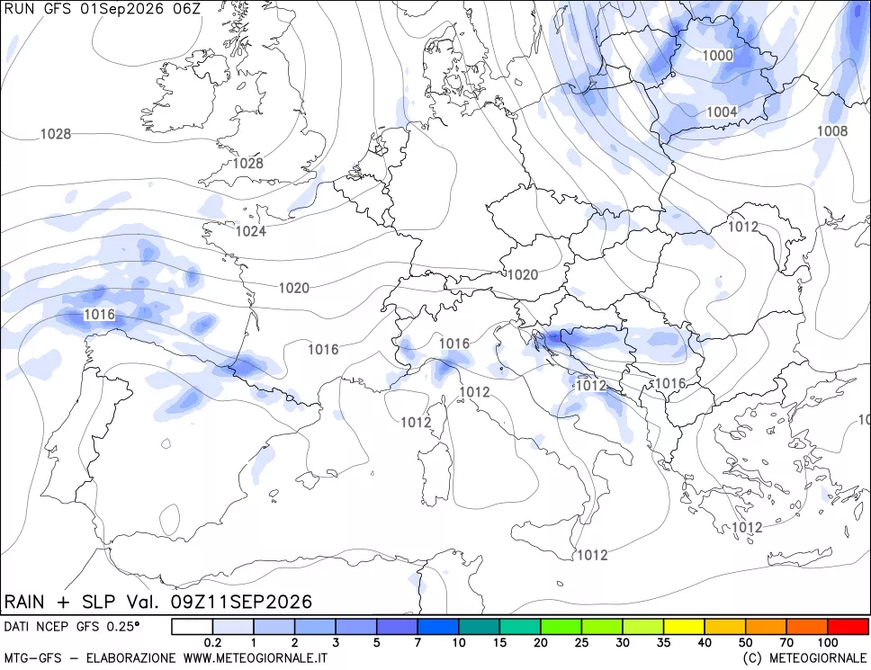 mappa Precipitazioni e pressione SLM