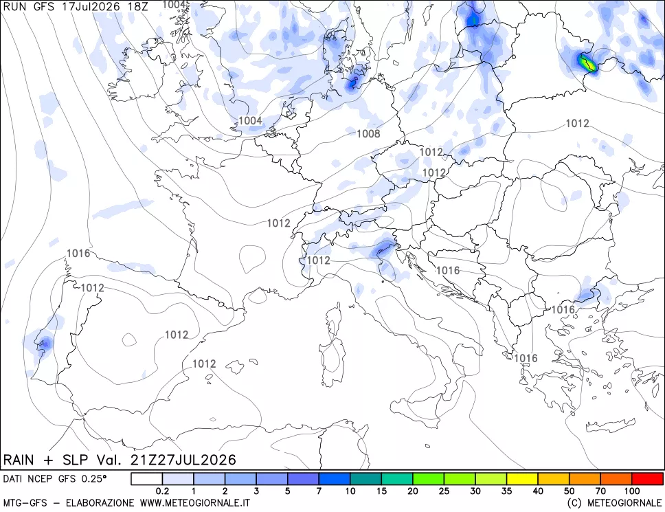 mappa Precipitazioni e pressione SLM
