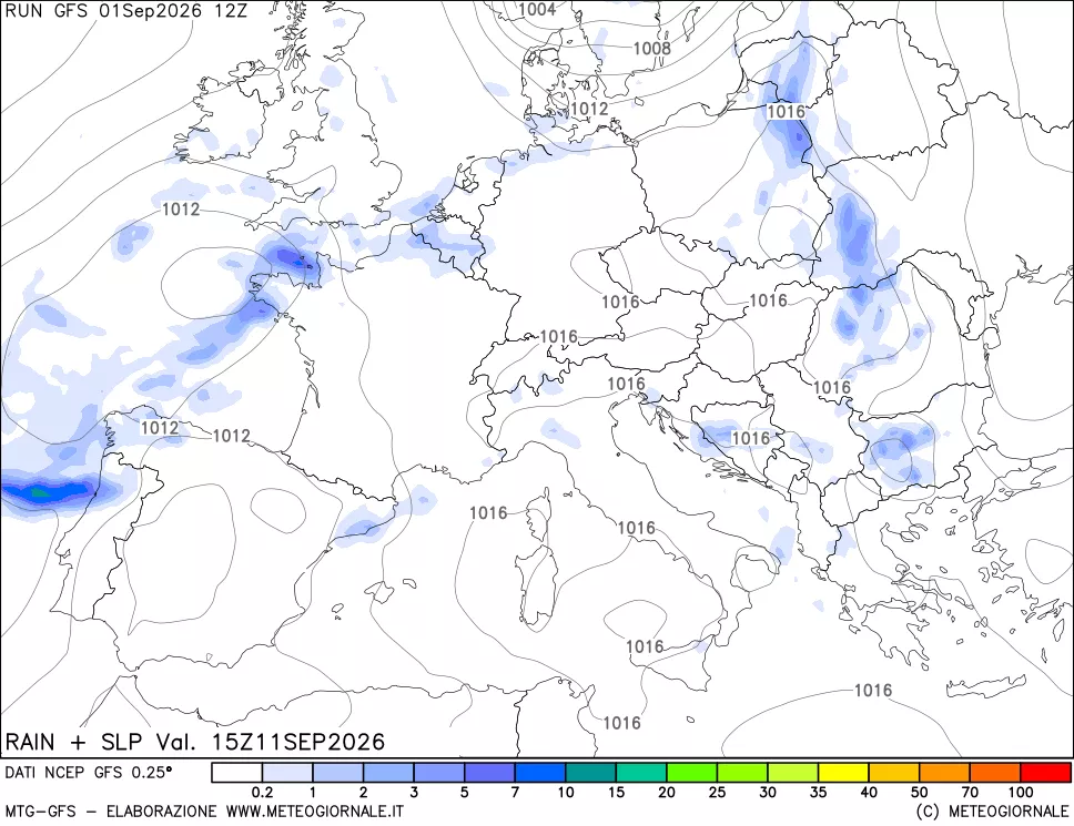mappa Precipitazioni e pressione SLM