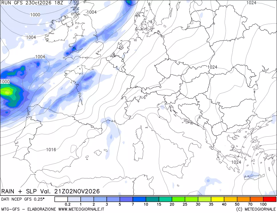mappa Precipitazioni e pressione SLM
