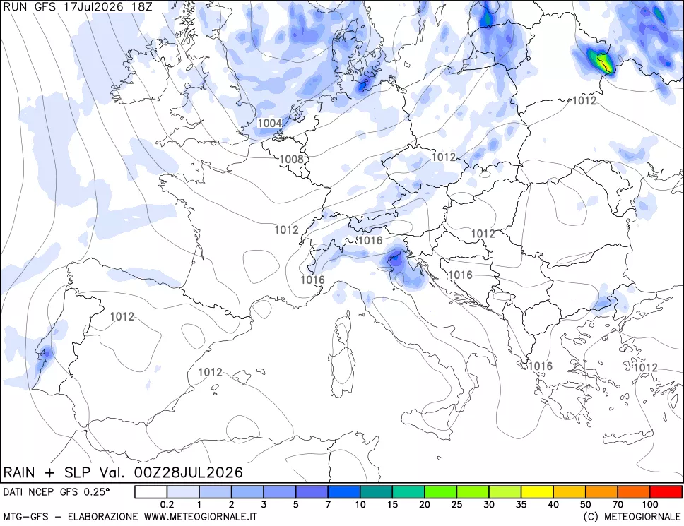 mappa Precipitazioni e pressione SLM