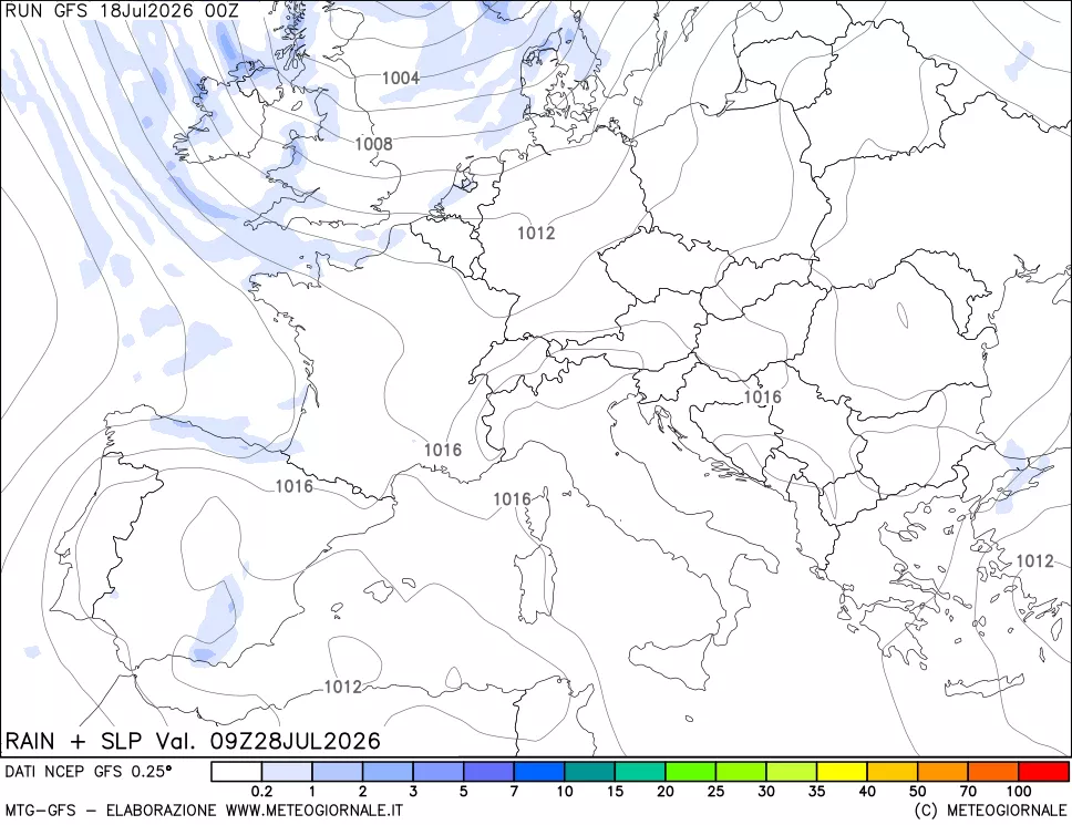 mappa Precipitazioni e pressione SLM