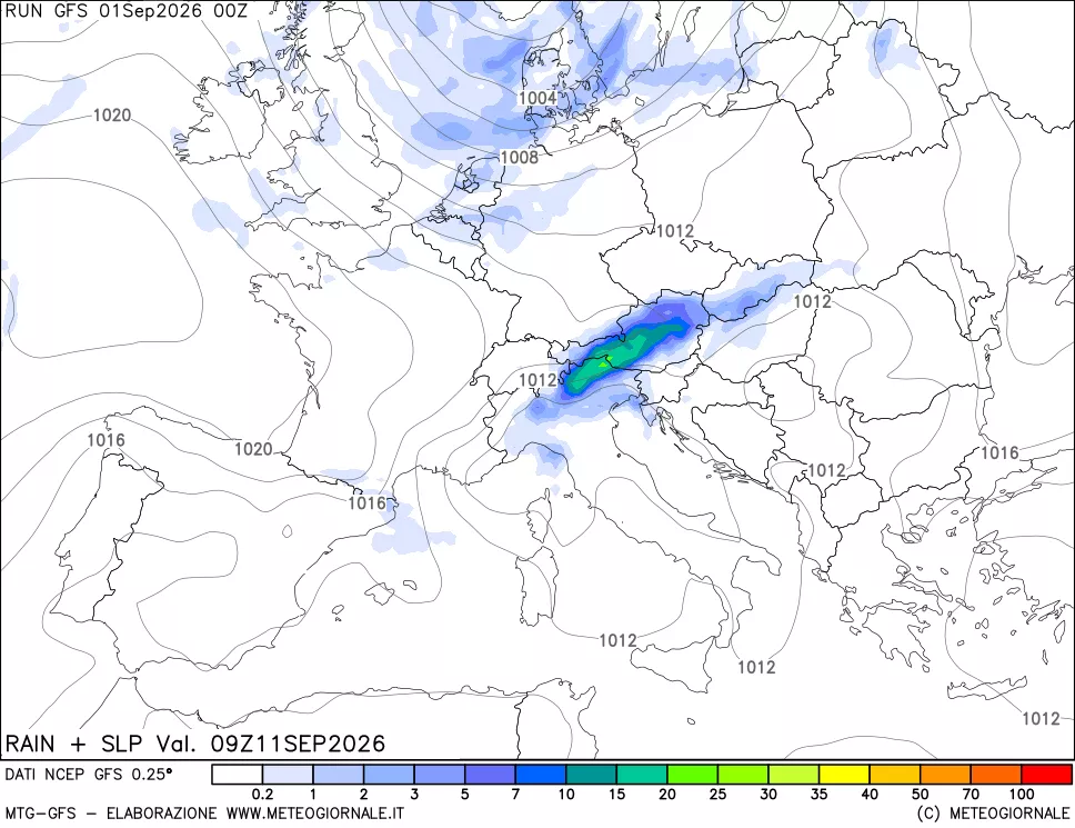 mappa Precipitazioni e pressione SLM