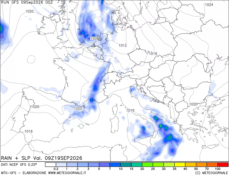 mappa Precipitazioni e pressione SLM