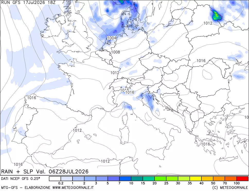 mappa Precipitazioni e pressione SLM