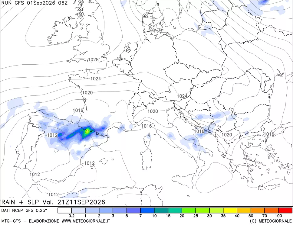 mappa Precipitazioni e pressione SLM