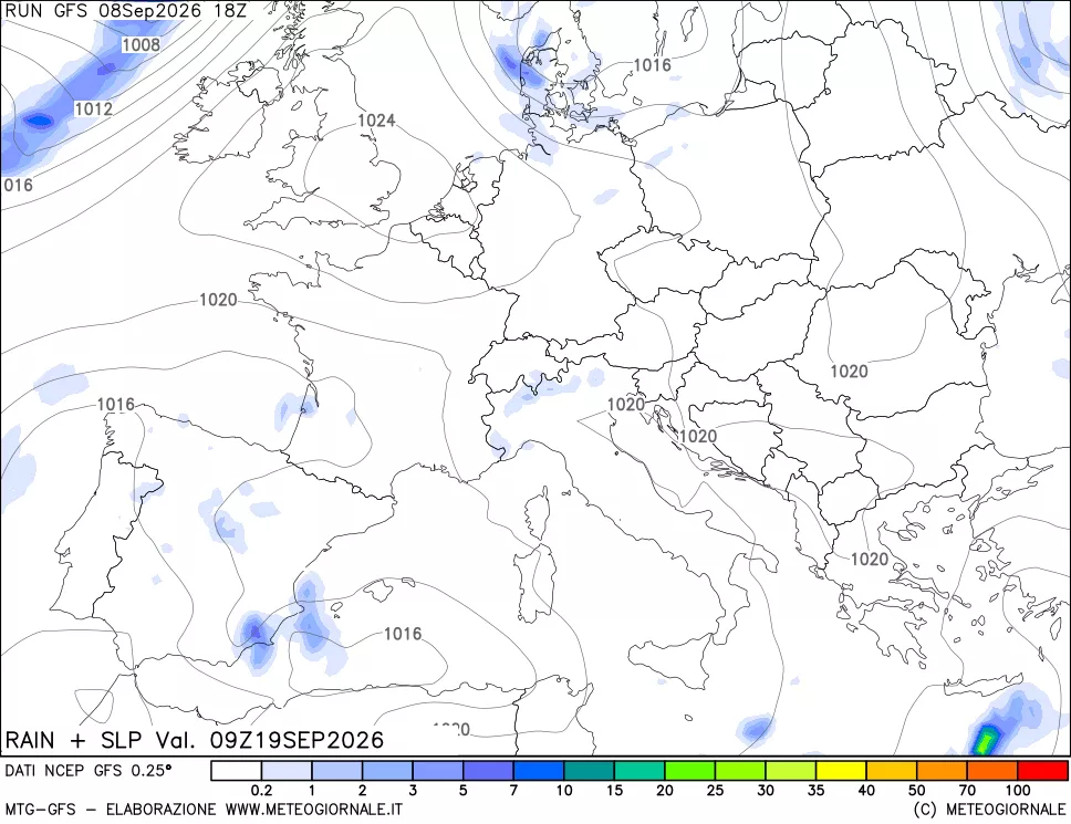 mappa Precipitazioni e pressione SLM