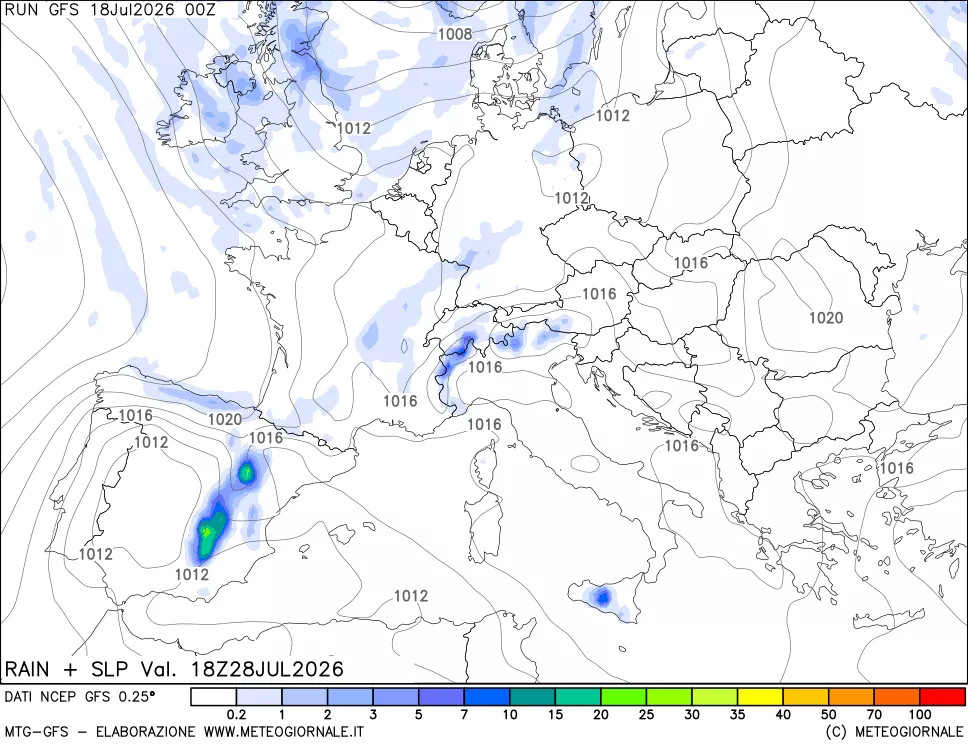 mappa Precipitazioni e pressione SLM