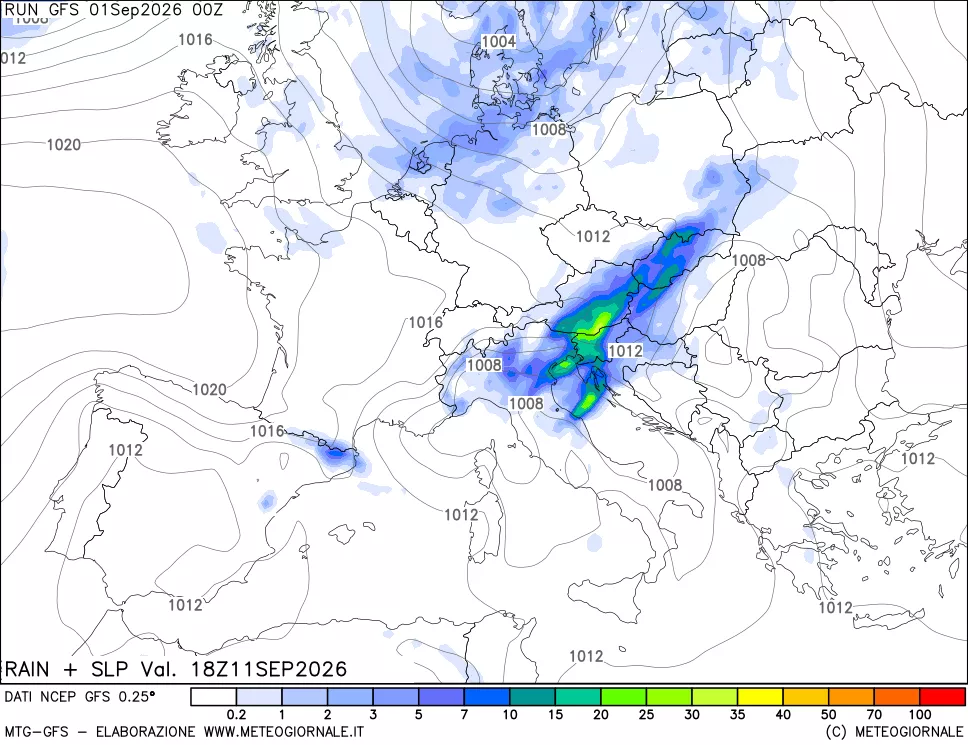 mappa Precipitazioni e pressione SLM