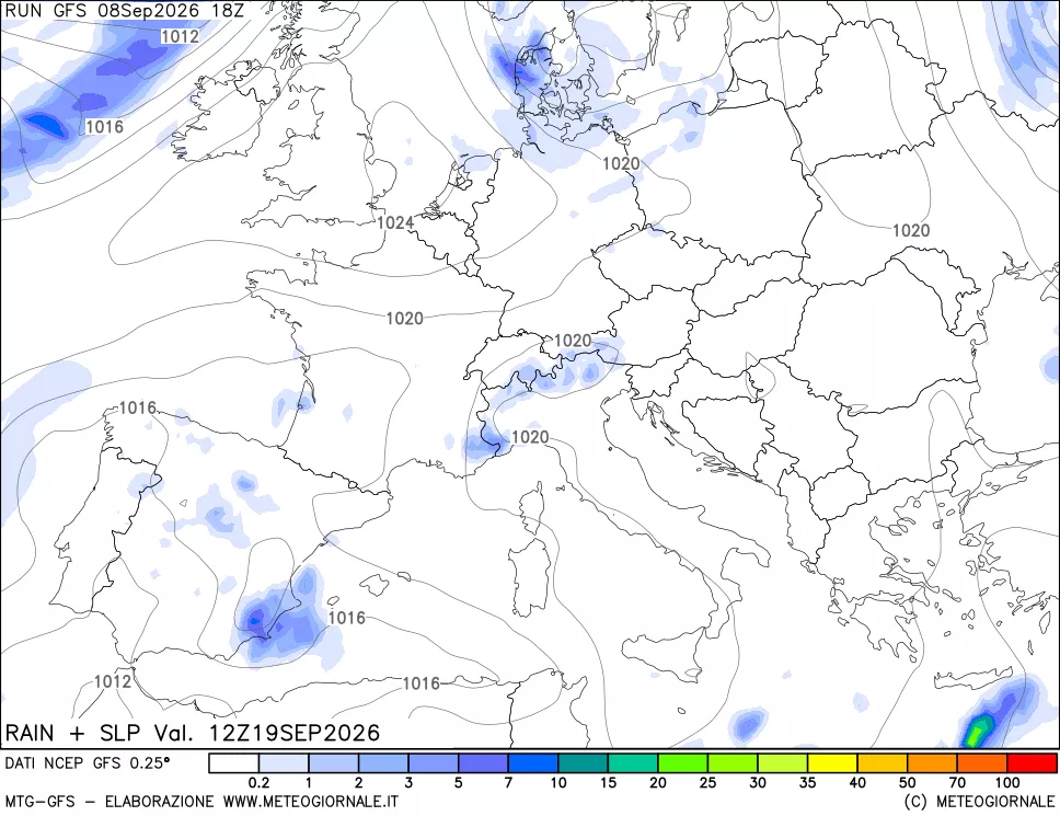 mappa Precipitazioni e pressione SLM