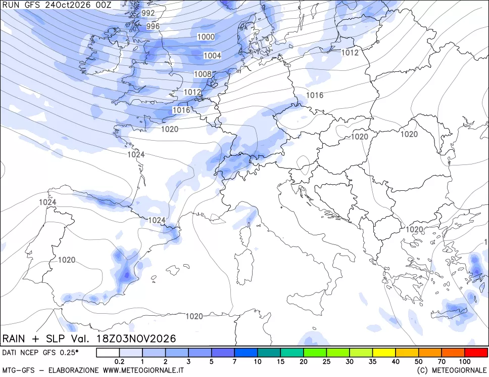 mappa Precipitazioni e pressione SLM