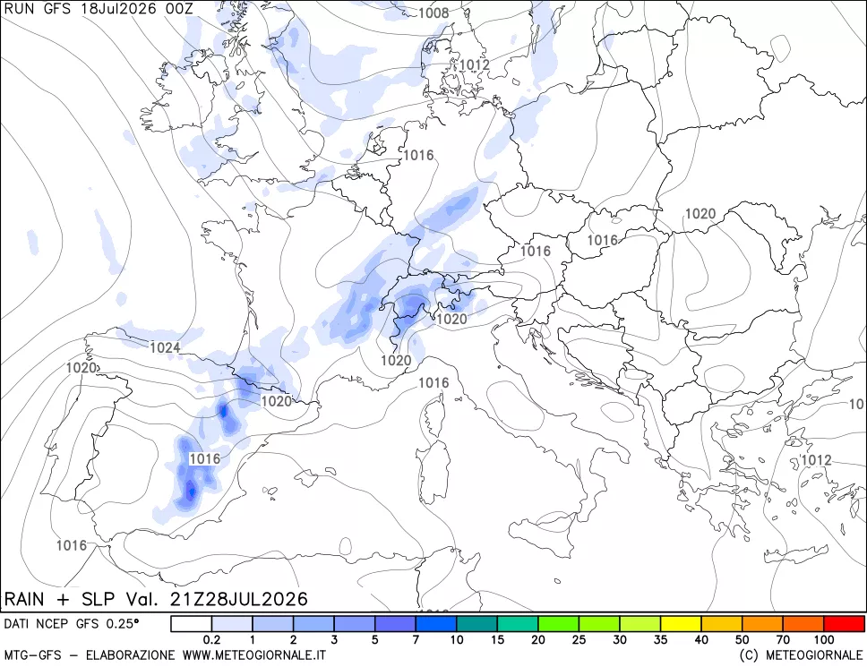 mappa Precipitazioni e pressione SLM