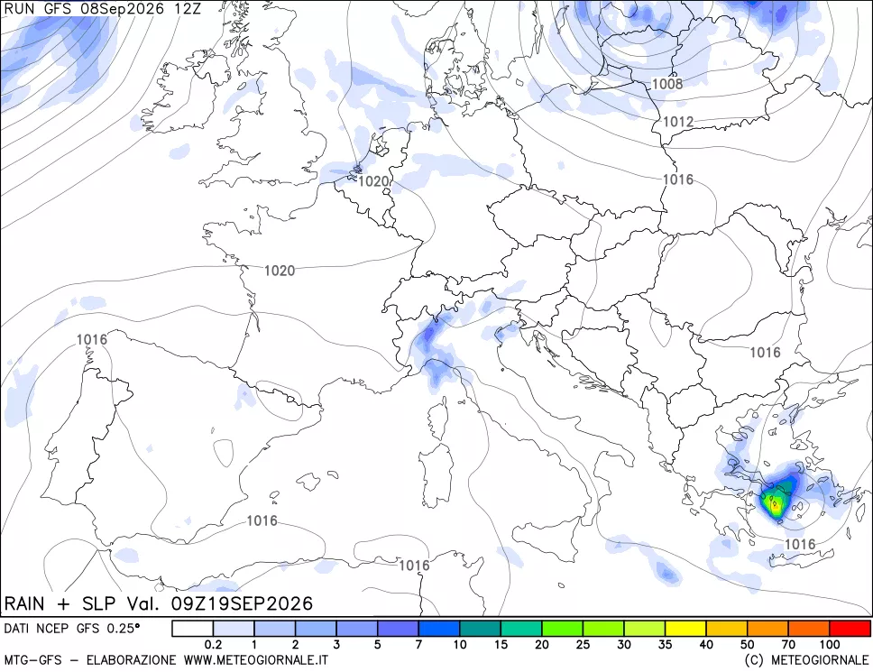 mappa Precipitazioni e pressione SLM