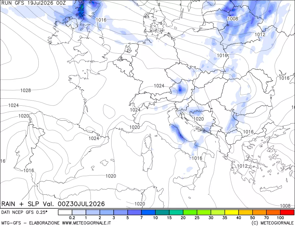 mappa Precipitazioni e pressione SLM