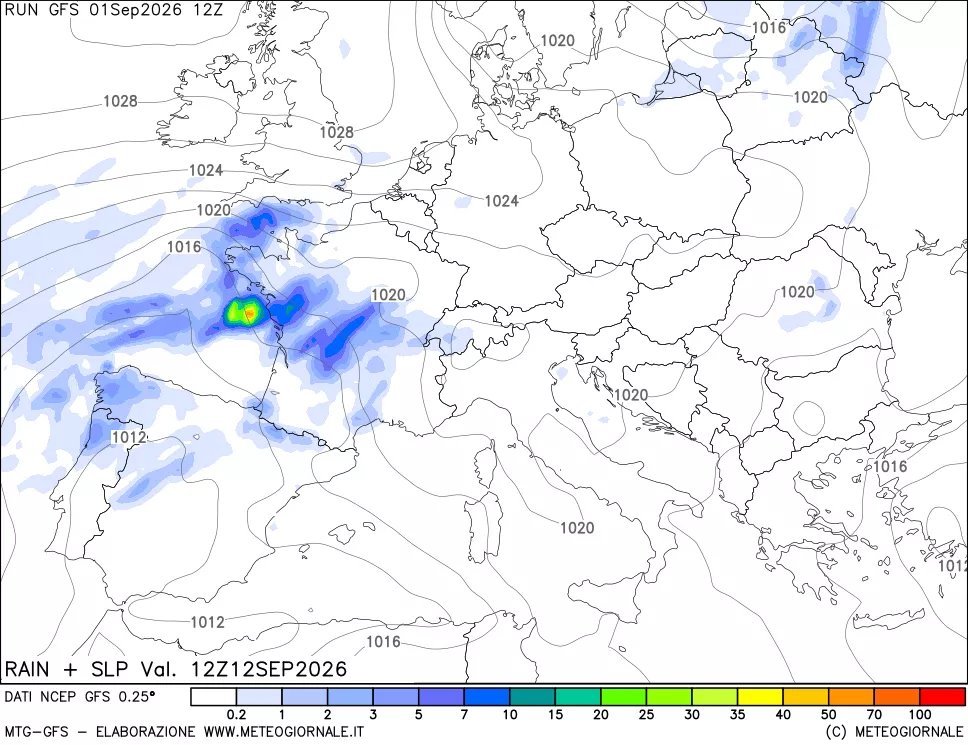 mappa Precipitazioni e pressione SLM
