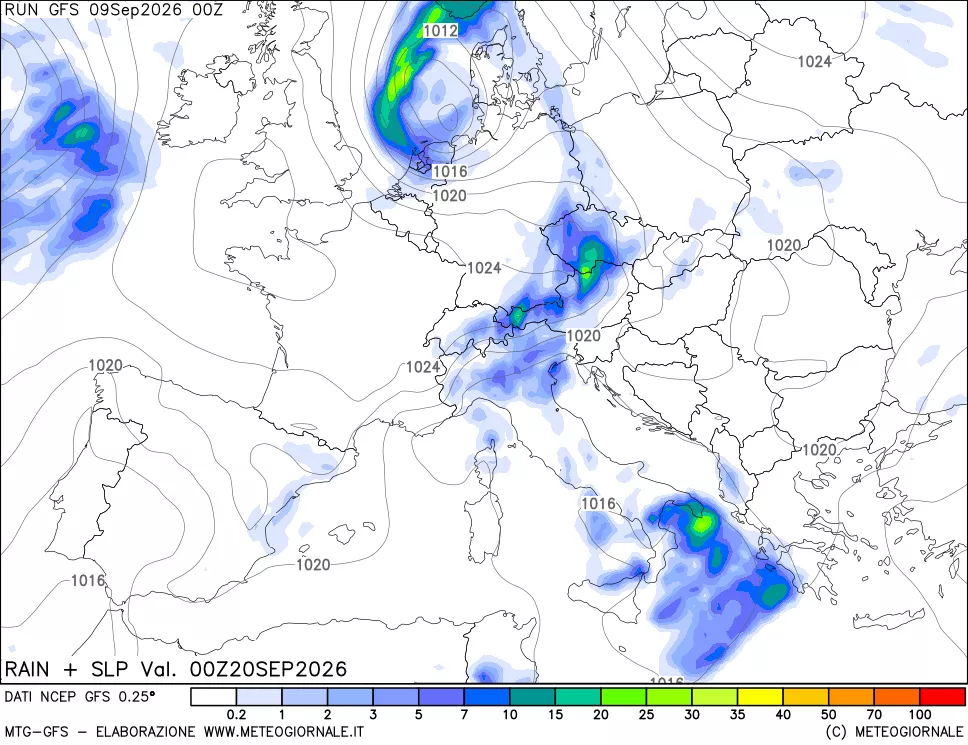 mappa Precipitazioni e pressione SLM