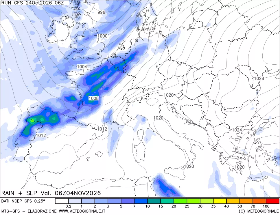 mappa Precipitazioni e pressione SLM