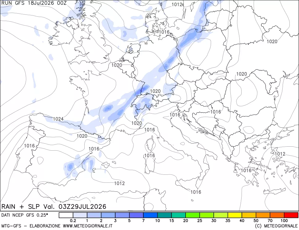 mappa Precipitazioni e pressione SLM