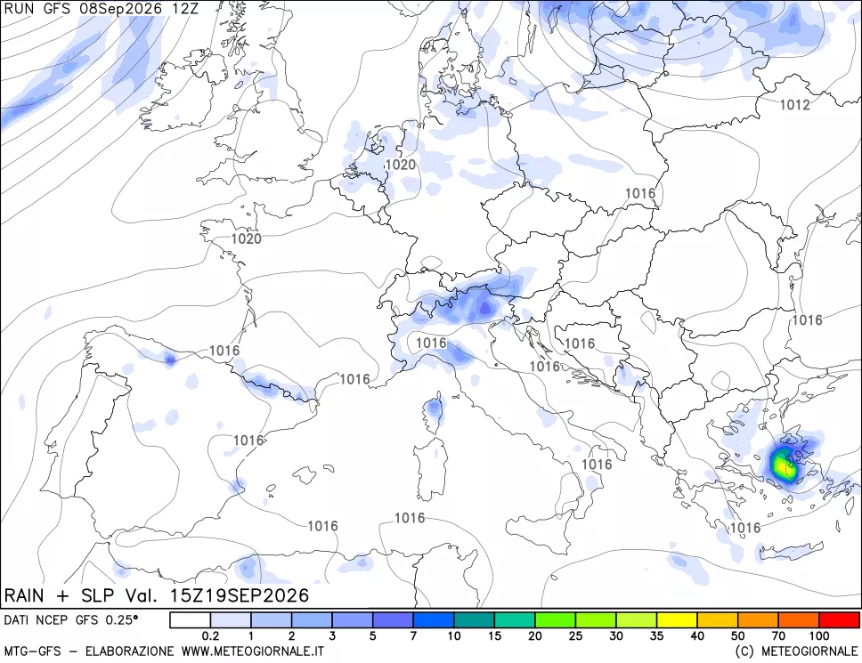 mappa Precipitazioni e pressione SLM