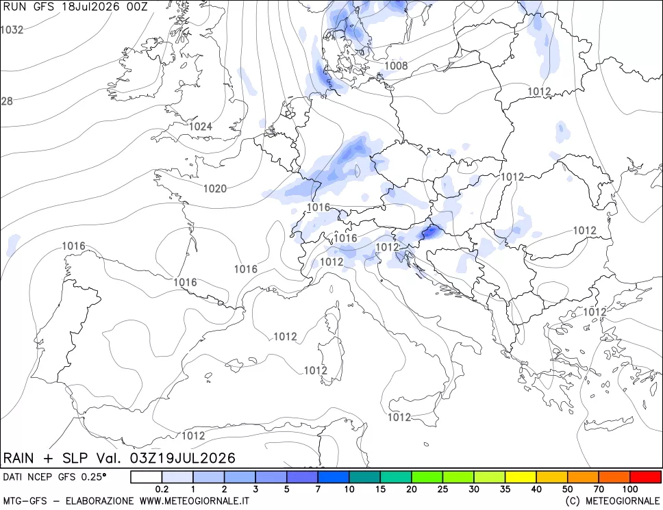 mappa Precipitazioni e pressione SLM