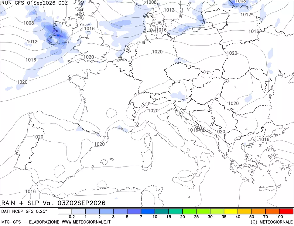 mappa Precipitazioni e pressione SLM