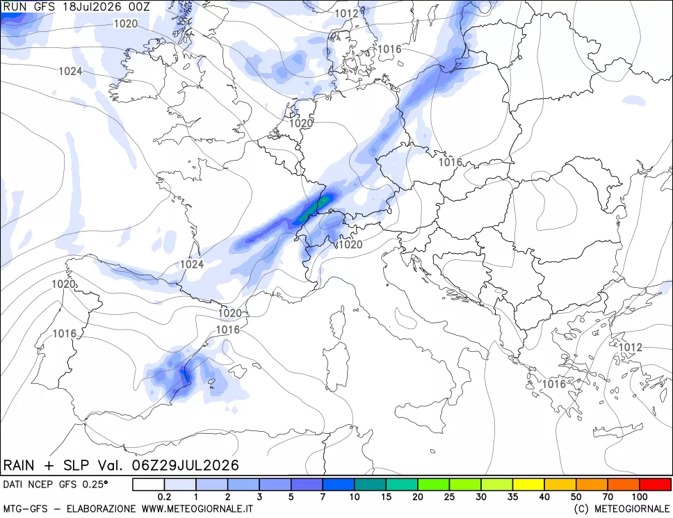 mappa Precipitazioni e pressione SLM