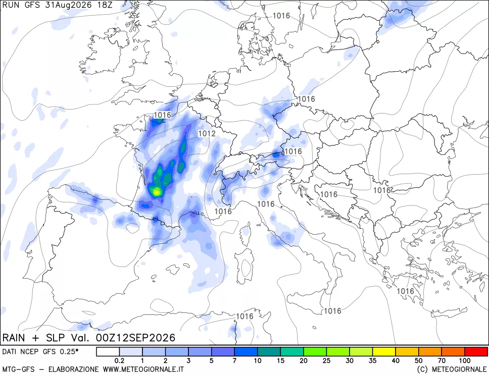 mappa Precipitazioni e pressione SLM