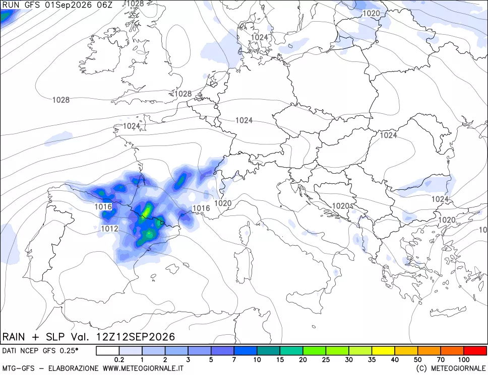 mappa Precipitazioni e pressione SLM