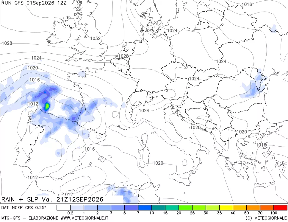 mappa Precipitazioni e pressione SLM