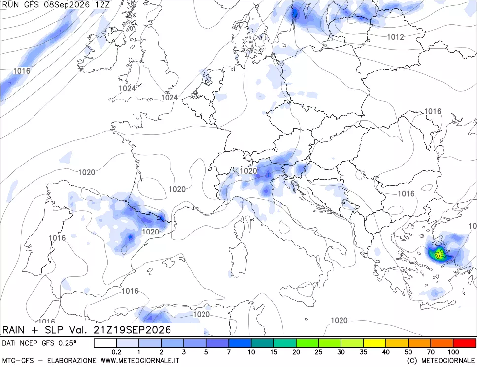 mappa Precipitazioni e pressione SLM
