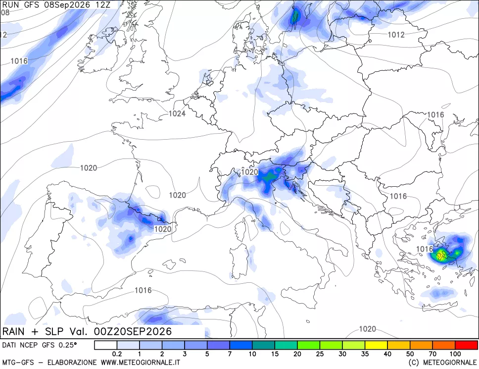 mappa Precipitazioni e pressione SLM