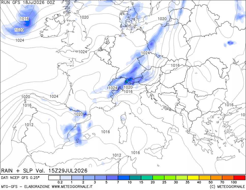 mappa Precipitazioni e pressione SLM