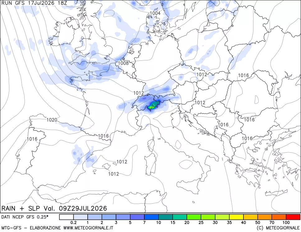 mappa Precipitazioni e pressione SLM