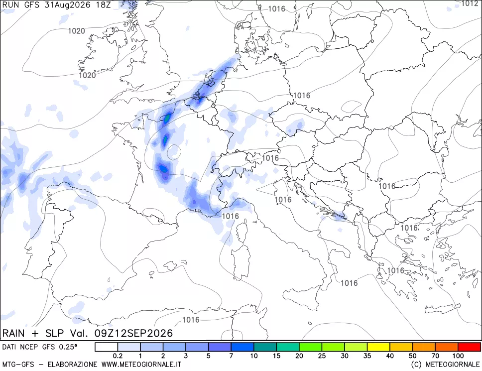 mappa Precipitazioni e pressione SLM