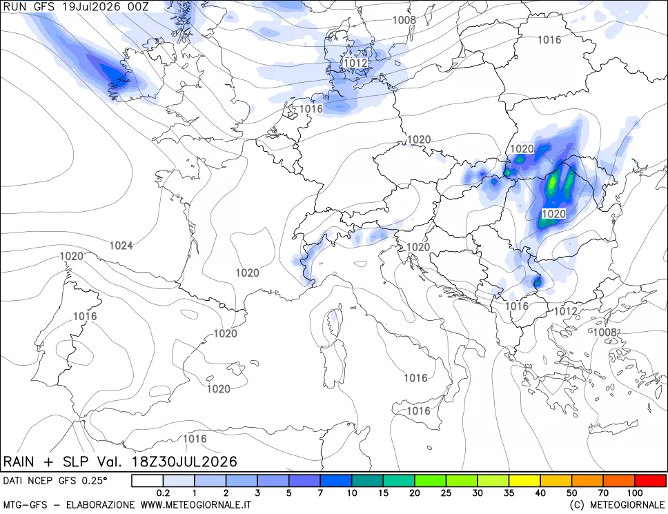 mappa Precipitazioni e pressione SLM