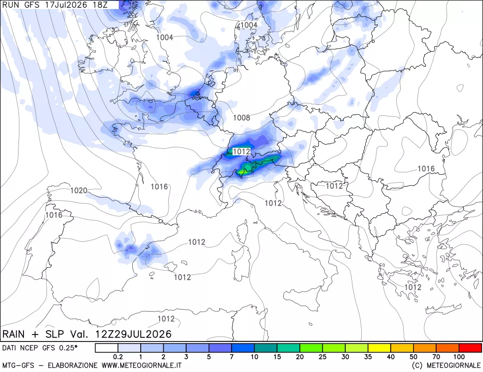 mappa Precipitazioni e pressione SLM