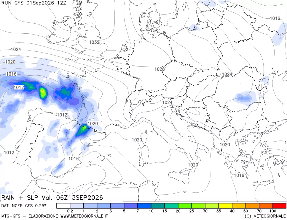 mappa Precipitazioni e pressione SLM