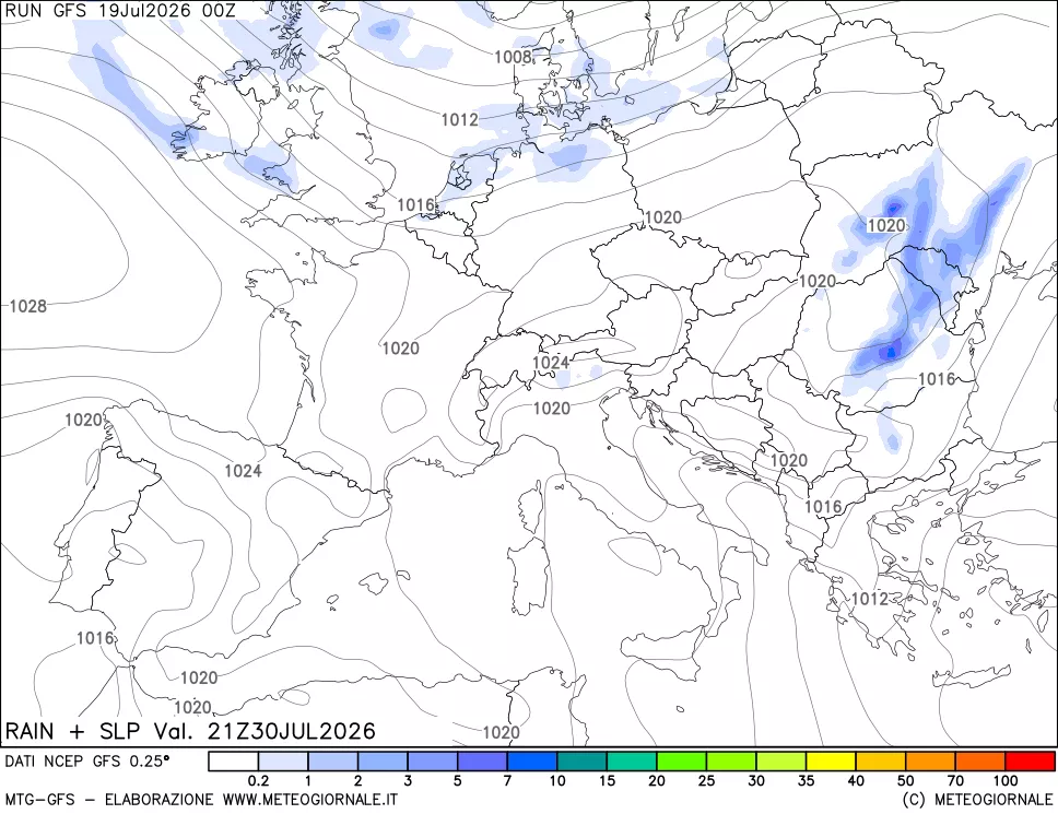 mappa Precipitazioni e pressione SLM