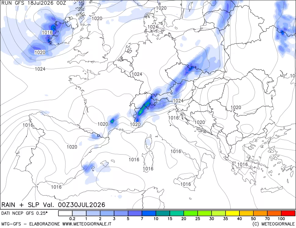 mappa Precipitazioni e pressione SLM