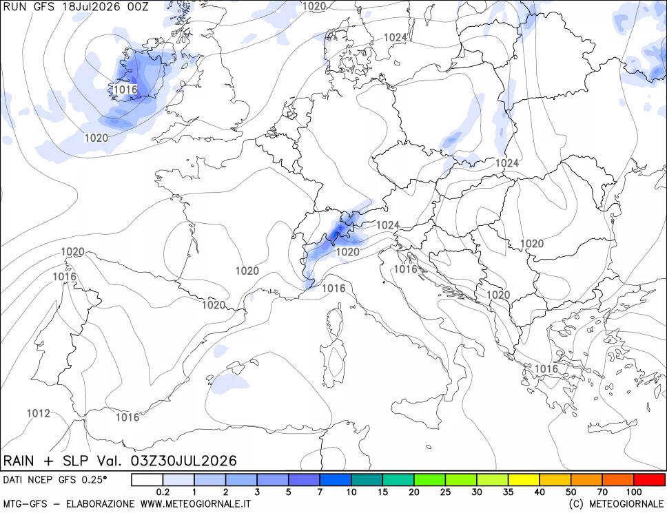 mappa Precipitazioni e pressione SLM