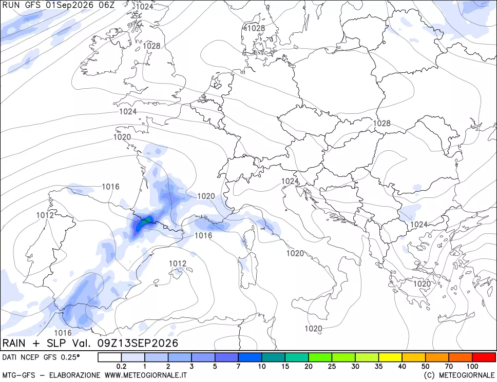 mappa Precipitazioni e pressione SLM