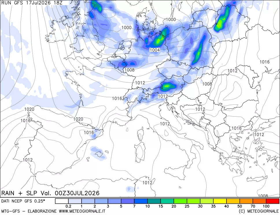 mappa Precipitazioni e pressione SLM